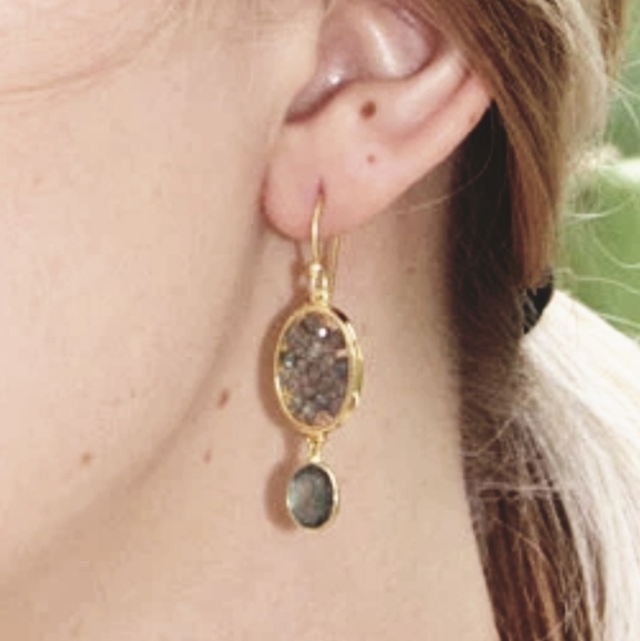 14KT LABRADORITE GOLD PLATED FRENCH WIRE EARRINGS - Picture 2 of 2